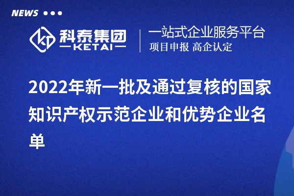 2022年新一批及通過復核的國家知識產權示范企業和優勢企業名單