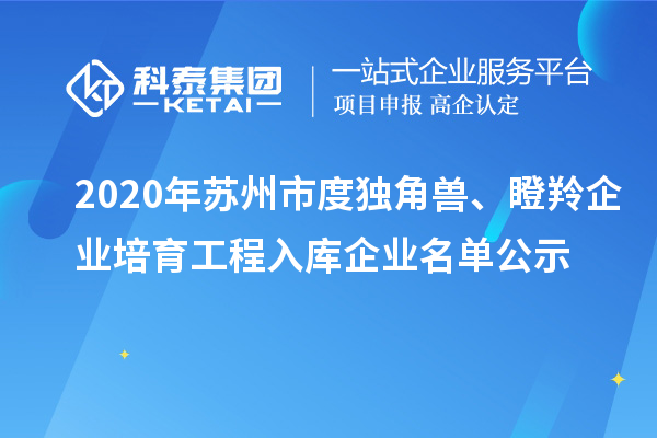 2020年蘇州市度獨(dú)角獸、瞪羚企業(yè)培育工程入庫(kù)企業(yè)名單公示