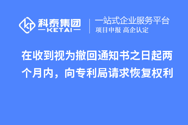 在收到視為撤回通知書之日起兩個月內,向專利局請求恢復權利