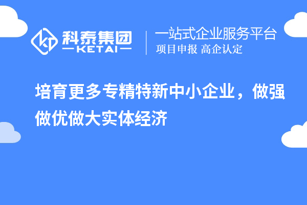 培育更多專精特新中小企業,做強做優做大實體經濟