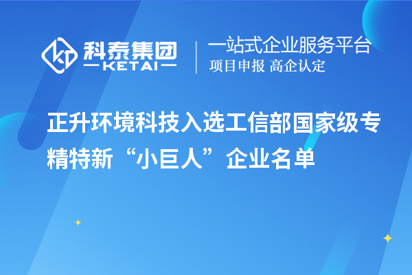 正升環(huán)境科技入選工信部國(guó)家級(jí)專精特新“小巨人”企業(yè)名單