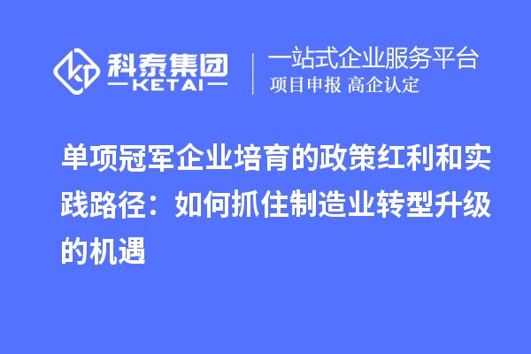 單項冠軍企業(yè)培育的政策紅利和實踐路徑:如何抓住制造業(yè)轉(zhuǎn)型升級的機遇