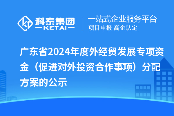 廣東省2024年度外經貿發展專項資金(促進對外投資合作事項)分配方案的公示