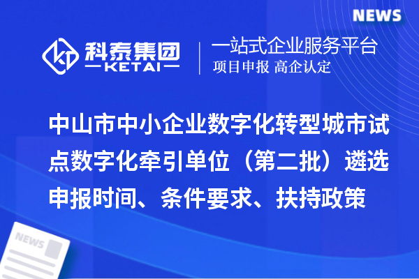 中山市中小企業數字化轉型城市試點數字化牽引單位(第二批)遴選申報時間、條件要求、扶持政策