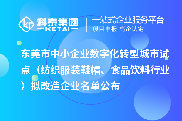東莞市中小企業數字化轉型城市試點（紡織服裝鞋帽、食品飲料行業）擬改造企業名單公布（截止到2024年8月）