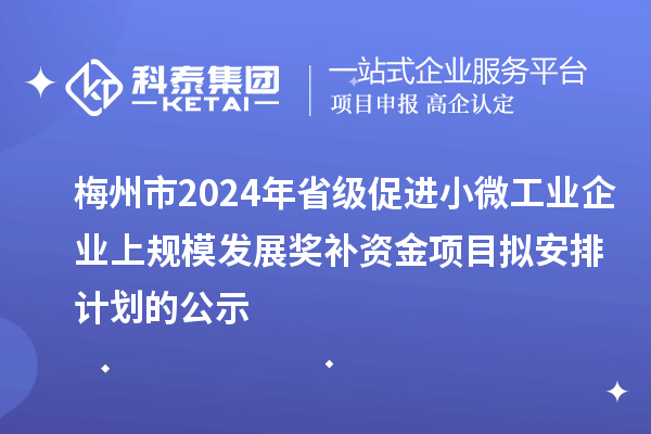 梅州市2024年省級促進小微工業企業上規模發展獎補資金項目擬安排計劃的公示