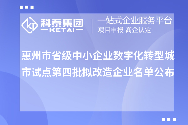 惠州市省級中小企業數字化轉型城市試點第四批擬改造企業名單公布