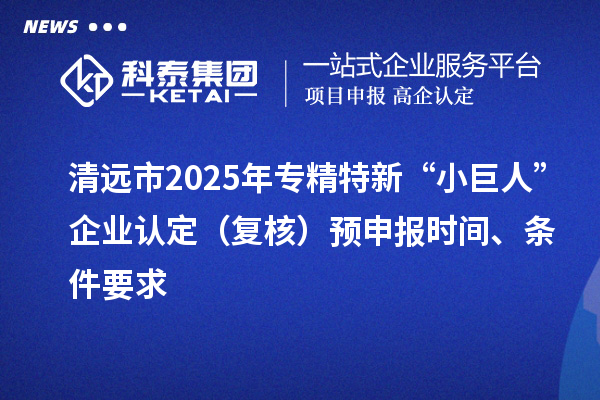 清遠(yuǎn)市2025年專精特新“小巨人”企業(yè)認(rèn)定(復(fù)核)預(yù)申報時間、條件要求