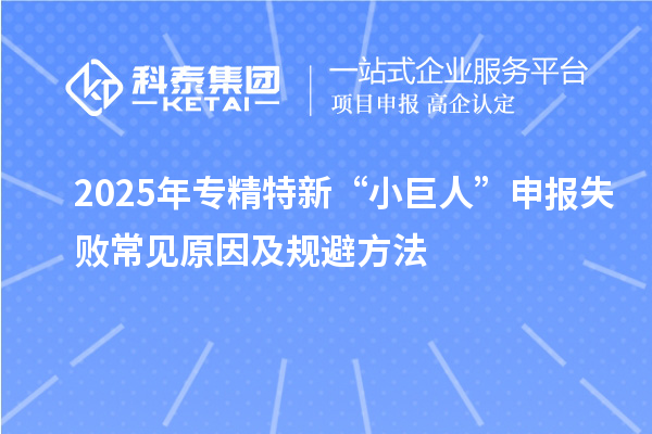 2025年專精特新“小巨人”申報失敗常見原因及規避方法