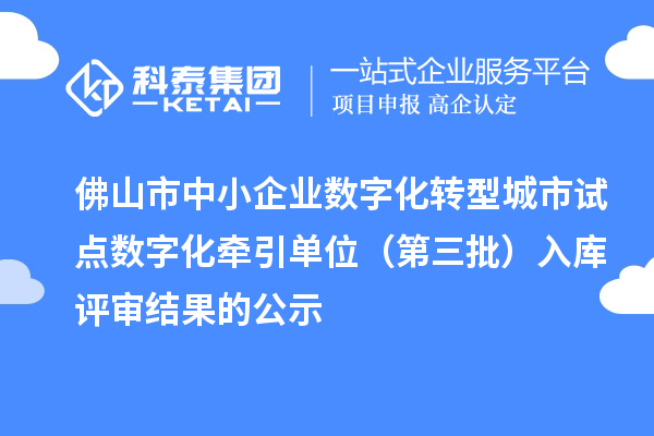 佛山市中小企業數字化轉型城市試點數字化牽引單位(第三批)入庫評審結果的公示