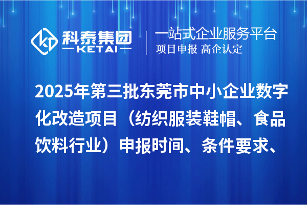 2025年第三批東莞市中小企業數字化改造項目（紡織服裝鞋帽、食品飲料行業）申報時間、條件要求、資助獎勵