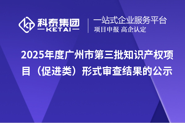 2025年度廣州市第三批知識產權項目(促進類)形式審查結果的公示