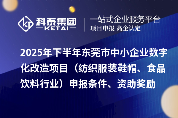 2025年下半年東莞市中小企業數字化改造項目(紡織服裝鞋帽、食品飲料行業)申報條件、資助獎勵
