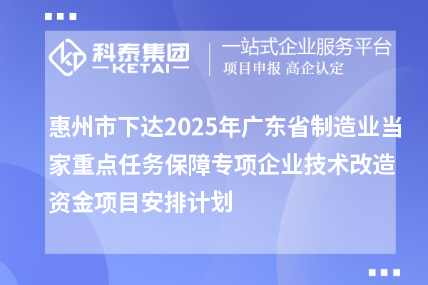 惠州市下達(dá)2025年廣東省制造業(yè)當(dāng)家重點(diǎn)任務(wù)保障專項(xiàng)企業(yè)技術(shù)改造資金項(xiàng)目安排計(jì)劃