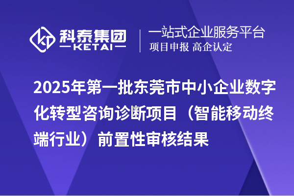 2025年第一批東莞市中小企業數字化轉型咨詢診斷項目(智能移動終端行業)前置性審核結果