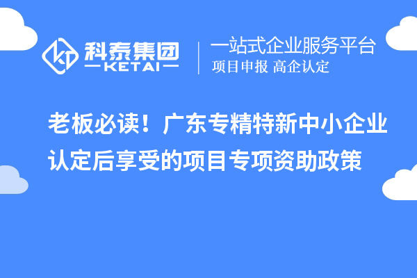老板必讀!廣東專精特新中小企業(yè)認(rèn)定后享受的項(xiàng)目專項(xiàng)資助政策