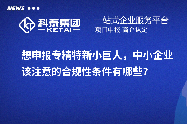 想申報專精特新小巨人,中小企業(yè)該注意的合規(guī)性條件有哪些?