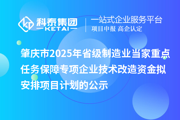 肇慶市2025年省級制造業當家重點任務保障專項企業技術改造資金擬安排項目計劃的公示