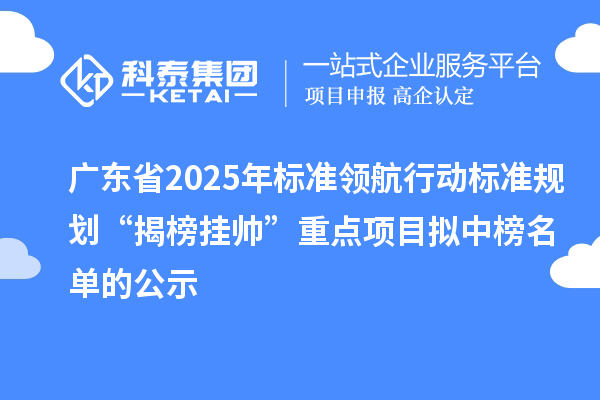 廣東省2025年標準領航行動標準規劃“揭榜掛帥”重點項目擬中榜名單的公示