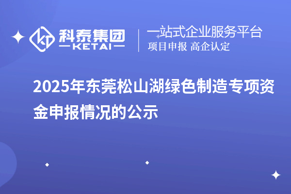 2025年東莞松山湖綠色制造專項資金申報情況的公示