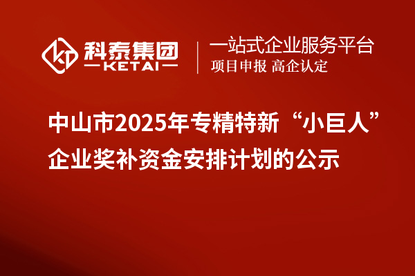 中山市2025年專精特新“小巨人”企業(yè)獎補資金安排計劃的公示