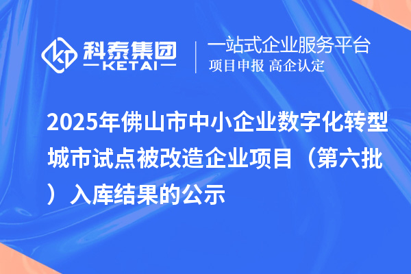 2025年佛山市中小企業(yè)數(shù)字化轉型城市試點被改造企業(yè)項目(第六批)入庫結果的公示