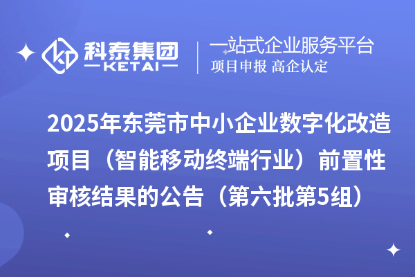 2025年東莞市中小企業(yè)數(shù)字化改造項目(智能移動終端行業(yè))前置性審核結果的公告(第六批第5組)