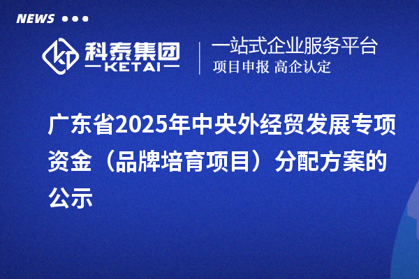 廣東省2025年中央外經貿發展專項資金(品牌培育項目)分配方案的公示