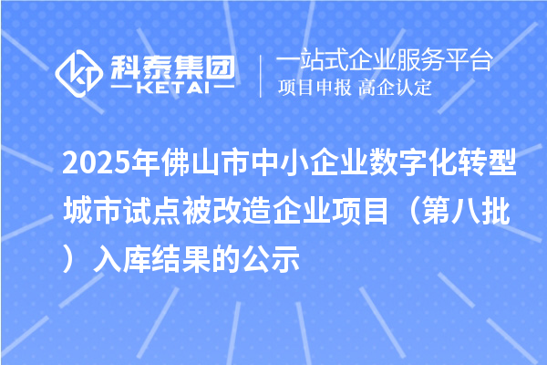 2025年佛山市中小企業數字化轉型城市試點被改造企業項目(第八批) 入庫結果的公示