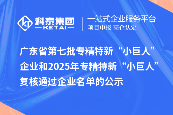 廣東省第七批專精特新“小巨人”企業和2025年專精特新“小巨人”復核通過企業名單的公示
