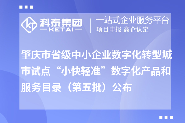 肇慶市省級中小企業數字化轉型城市試點“小快輕準”數字化產品和服務目錄(第五批)公布