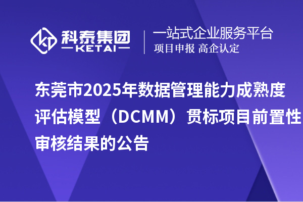 東莞市2025年數據管理能力成熟度評估模型(DCMM)貫標項目前置性審核結果的公告