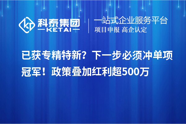 已獲專精特新?下一步必須沖單項冠軍!政策疊加紅利超500萬